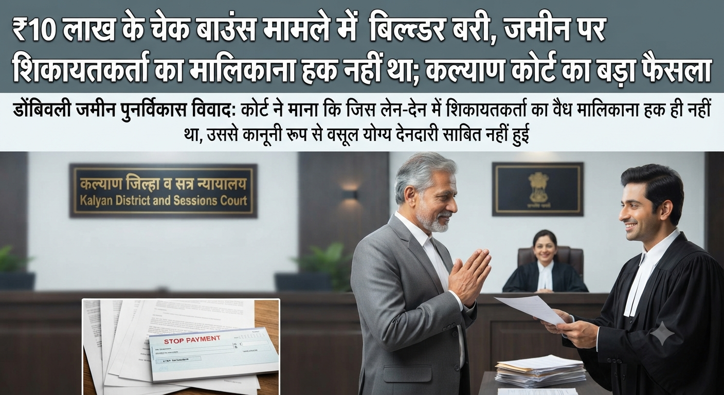 ₹10 लाख के चेक बाउंस मामले में बिल्डर बरी, जमीन पर शिकायतकर्ता का मालिकाना हक नहीं था; कल्याण कोर्ट का बड़ा फैसला