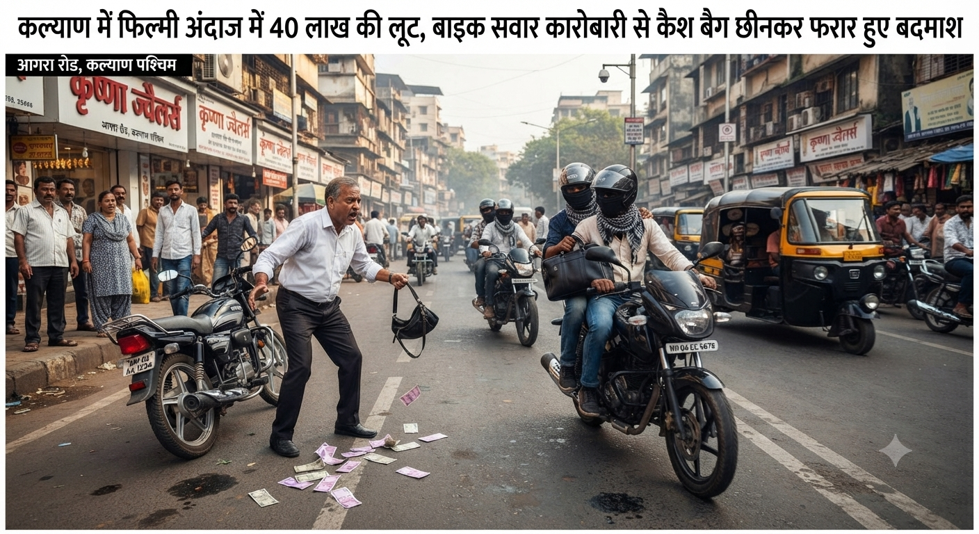 कल्याण में फिल्मी अंदाज में 40 लाख की लूट, बाइक सवार कारोबारी से कैश बैग छीनकर फरार हुए बदमाश