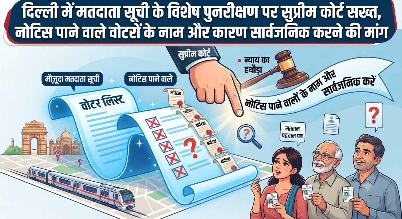 दिल्ली में मतदाता सूची के विशेष पुनरीक्षण पर सुप्रीम कोर्ट सख्त, नोटिस पाने वाले वोटरों के नाम और कारण सार्वजनिक करने की मांग