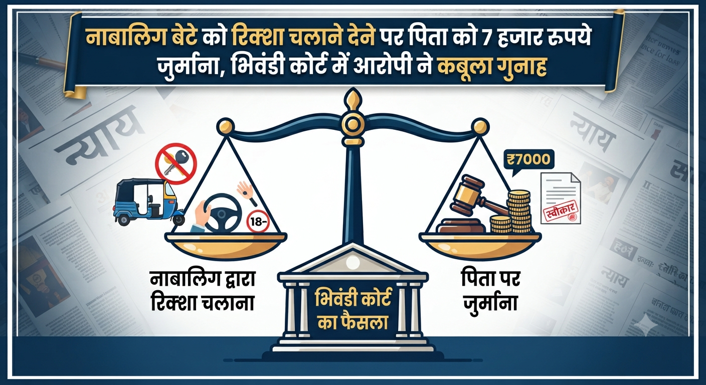 नाबालिग बेटे को रिक्शा चलाने देने पर पिता को 7 हजार रुपये जुर्माना, भिवंडी कोर्ट में आरोपी ने कबूला गुनाह