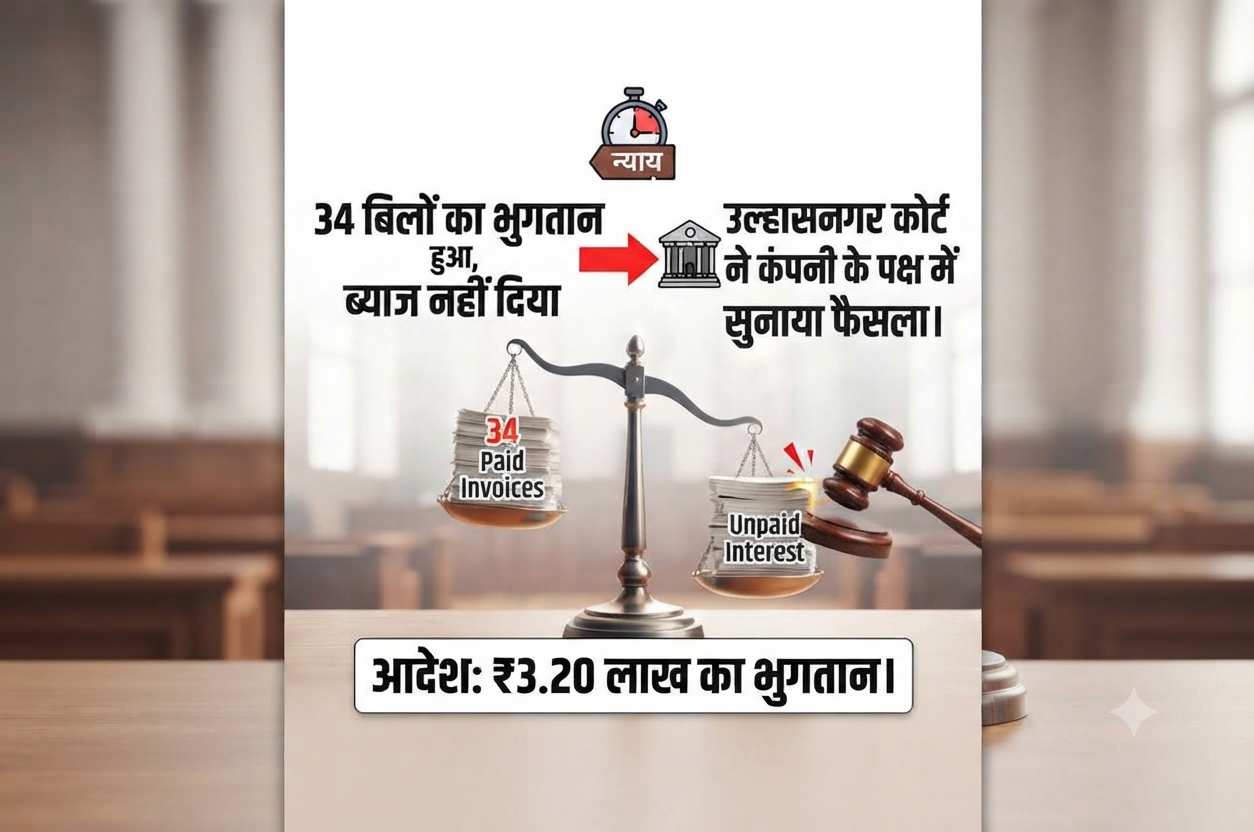 34 बिलों का भुगतान हुआ, ब्याज नहीं दिया, उल्हासनगर कोर्ट ने कंपनी के पक्ष में सुनाया फैसला; 3.20 लाख रुपये देने का आदेश