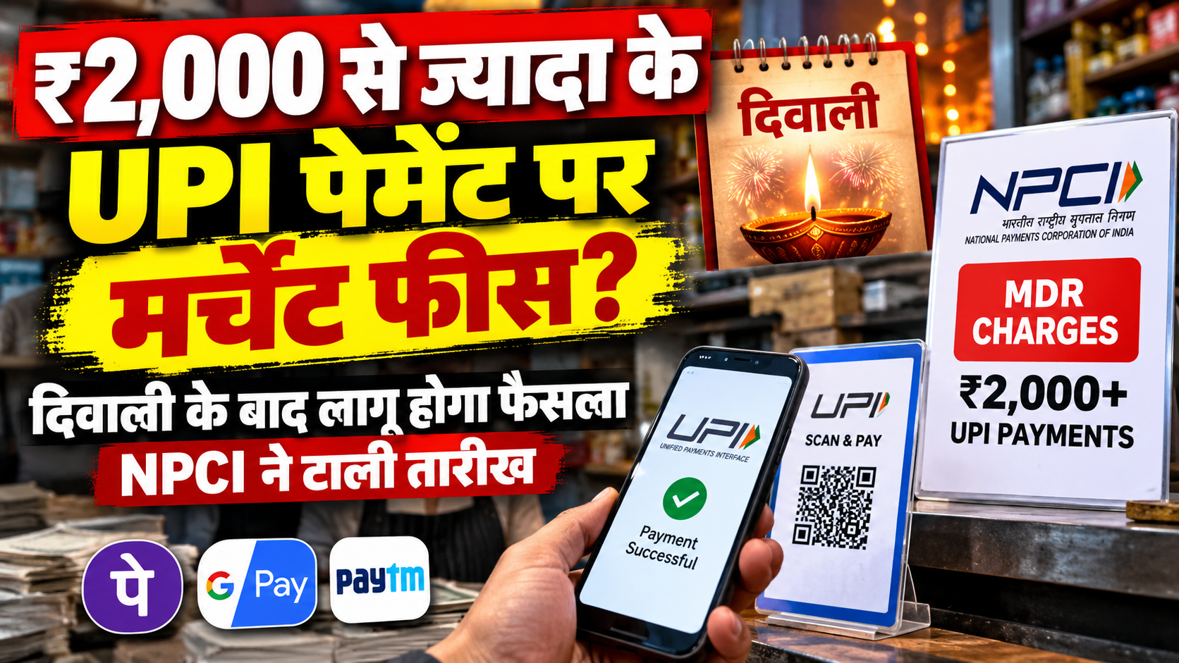 दिवाली के बाद 2,000 रुपये से ज़्यादा के UPI पेमेंट पर मर्चेंट फ़ीस लगेगी।